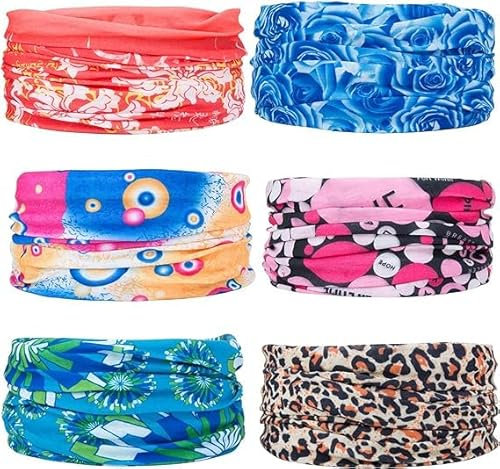 Banaone 6 Pcs Multifonction Bandanas Sans Coutures Tour de Cou Echarpe Foulard Tube Masque Bandeau Bracelet, Casque, Cagoule, Bandeau, Cache-cou, Premium 100% Microfibre