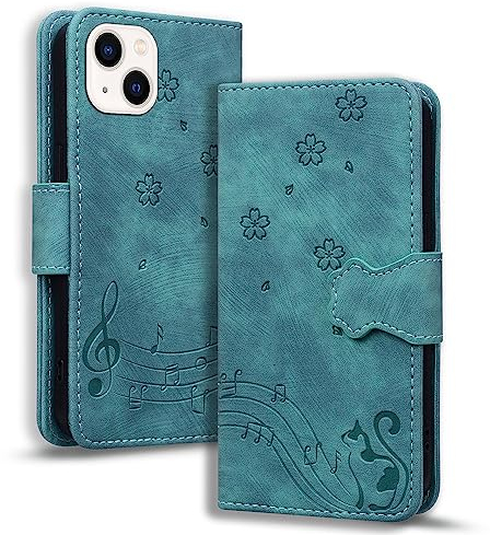 TEDTIKJT Hülle Kompatibel mit iPhone 15 Flip Case Premium PU Leder Klapphüllen mit Ständer Wallet Card Slots Magnet Cover Schutzhülle Kompatibel mit iPhone 15,Grün Katze