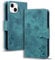 TEDTIKJT Hülle Kompatibel mit iPhone 15 Flip Case Premium PU Leder Klapphüllen mit Ständer Wallet Card Slots Magnet Cover Schutzhülle Kompatibel mit iPhone 15,Grün Katze