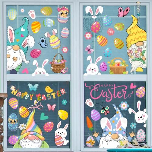 Happy Easter Fensteraufkleber, doppelseitig, Frühling, Ostern, Gonme, Hase, Ei, Fensteraufkleber für Zuhause, Partybedarf, Schaufenster, Glas, Dekoration
