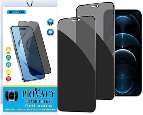 MOBISTAR Privacy Screen Protector for iPhone 12 / iPhone 12 Pro 6.1-Inch, (Privacy Glass) Full Coverage Anti-Spy Tempered Glass Film with Easy Installation, 2-Pack