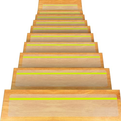 OQingluan Anti Slip Grip Tape Glow in Dark, 60cm*15cm, 15pcs, Non Slip Stair Treads Transparent, Anti Slip Adhesive Tape, Luminous, Protect the Elderly, Children, Pets