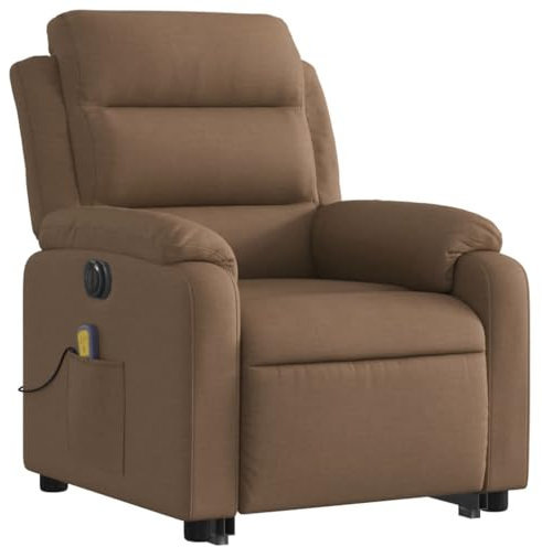 vidaXL Massagesessel, Elektrisch Verstellbar Sessel mit Aufstehhilfe, Fernsehsessel Relaxsessel mit Liegefunktion, Liegesessel Aufstehsessel Polstersessel, Braun Stoff
