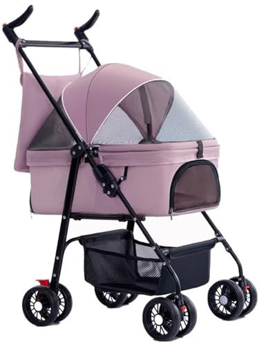 Poussette Multifonction pour Chien Et Chat, Poussette Pliable À 4 Roues avec Panier De Rangement Amovible, Sac De Rangement pour Chiens Et Chats De Taille Moyenne Et Petite,Rose