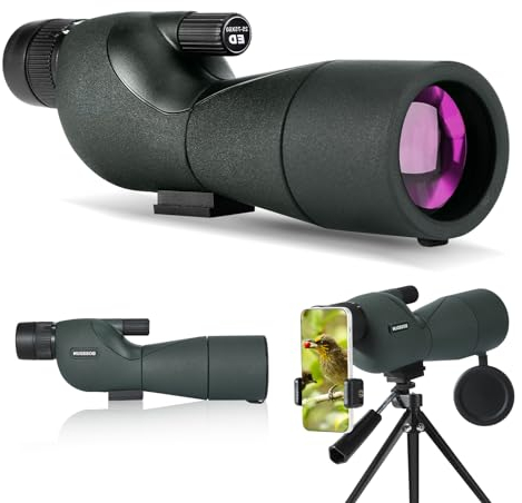 Cannocchiale con Treppiede, Borsa per il Trasporto e Adattatore per Smartphone - Cannocchiale Monoculare Impermeabile per Birdwatching, Tiro a segno, Tiro con Arco, Caccia (75G)
