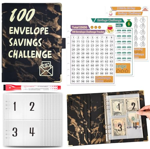 Budget Planner Deutsch Budget Planer Geld Organizer mit 100 Binder Taschen A5 Mulitfarbig Ringbuchordner für Finanzplaner Budget Sparen Mappe Cash Stuffing Startset Geburtstags Geschenkk (Schwarz)