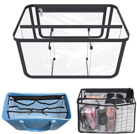 TUKYWAN Strandtaschen-Organizer, Zubehör für Bogg Bag, Größe XL, wasserdicht, transparent, kompatibel mit BOG Bag mit Trennwand, Reißverschluss, 5 Taschen, organisieren Sie Ihre Tasche und teilen Sie