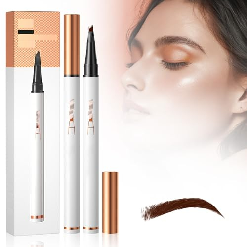 Mikro Augenbrauenstift mit 4 Gabelspitze Applikator, 2024 Neu Wasserdichter 3D Augenbrauenstift, Eyebrow Pencil Erzeugt mühelos natürlich aussehende Brauen, Hält Den Ganzen Tag über (Dunkelbraun)