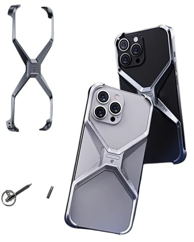 IRADA iPhone Case Heat Dissipation & Shockproof Metal Sleek Stylish X Shape Frame, Aluminum Alloy Slim Case for iPhone 13 14 15 pro/pro max, (Gray, iPhone 15)