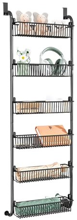 CEIEVER Hängender Organizer an der Tür,Gewürzregal mit 6 Etagen Einstellbar Tür Hängeregal Tür-Organizer Hängeregal für Bad,Küche,Speisekammer,Büro (Schwarz-kleiner Korb)