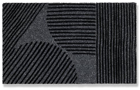 Fussmatte aussen rutschfest - Schmutzfangmatte wetterfest - Outdoor Türmatte für Eingangsbereich - Schmutzabweisende Fußmatte Grafik 45x75 cm grau