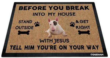 GABSHAIM Fußmatte Bullterrier, lustiger Hund, Willkommens-Bodenmatte, Eingangstür, dekorative Matte, Teppich, 90 x 60 cm