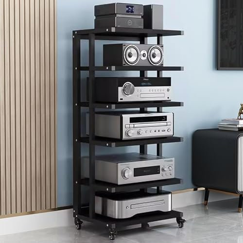 Meuble Hifi,Support Multimédia AV à 6 Niveaux,Support Audio Mobile, Armoire de Rangement en bois,Bureau Rangement Imprimante,Étagère de Rangement Fax,pour les lecteurs DVD,Boîtier TV,Console de jeu(Ne