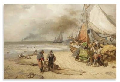 Andreas Achenbach Poster, Motiv: Fischer am Strand (1897), Leinwandbild, Poster, Wandkunst, dekorative Bilddrucke, moderne Dekoration, 20 x 30 cm