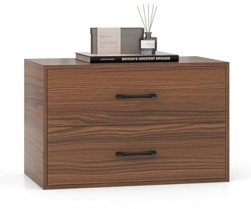 COSTWAY Kommode mit 2 Schubladen, Schubladenschrank stapelbar, Sideboard aus Holz, Aufbewahrungsschrank Schubladenkommode für Wohnzimmer, Büro, Schlafzimmer, 60 x 34 x 38 cm (Walnuss)