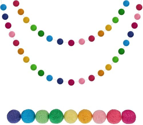 2 Stück Wolle Filz Kugel Girlande Bunte Pom Pom Girlande Handgemachte 60 Kugeln Filz Ball Girlanden für Pride Party Wand Weihnachtsbaum Dekoration