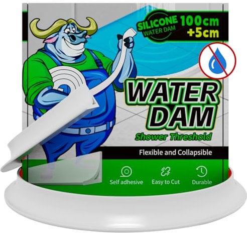 ALITAIYI Splash Protection Strip Shower Self-Adhesive Water Stopper Splash Protection Strip Shower Silicone Shower Water Stop Self-Adhesive Splash Protection Strip (White, 1.05M)