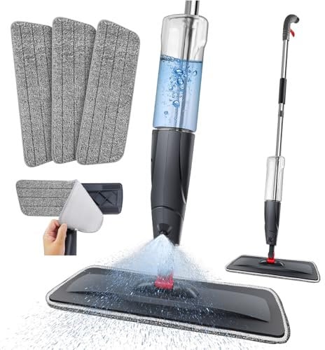 Spray Mops for Cleaning Floors - Floor Mop Microfibre Flat Mop Wet Dry Dust Mop with Refillable 700ML Bottle 3 Washable Pads Sprayer for Hardwood Floor Laminate Tiles Wood Ceramic Vinyl Home Kitchen