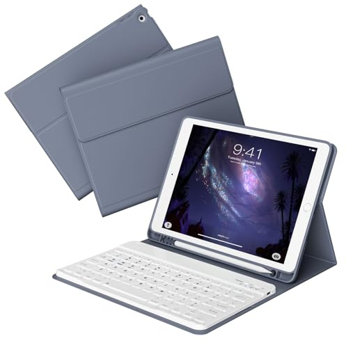 KVTVOU Keyboard case for iPad 9th/8th/7th Generation 10.2 inch Wireless Bluetooth keyboard, portable keyboard with built-in pen slot for iPad 10.2 inch with Auto wake/sleep, Purple