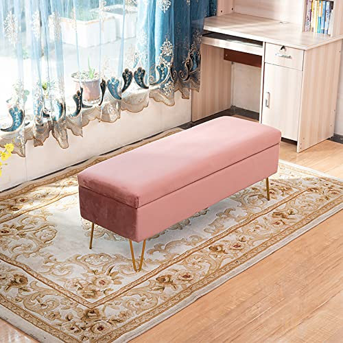 Samt-Aufbewahrungsbank mit getuftetem Fußhocker, moderner Plüsch-Ottomane für den Eingangsbereich, Wohnzimmer, Bettbank, Sofa, Rosa, 80 x 40 x 43 cm