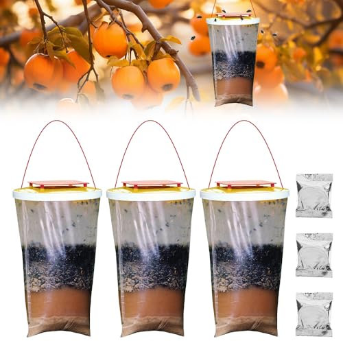 PLLYPE 3 Stück Fliegenfalle Außen Hängende Set, Fliegenfänger-Lebendfalle Lockstoff Behälter, Ranch Fliegenfalle Insektenfalle Outdoor, Redtop Fliegenfalle Aussenbereich für Mücken, Bienen, Fliegen