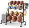 VINCOURNA Ball Storage Stand, 4-tier Adjustable Ball Display Holder with Storage Bin & Hooks, Sports Equipment Cart for Basketball Baseball Volleyball Football Soccer Balls Garage Gym Playroom Rack