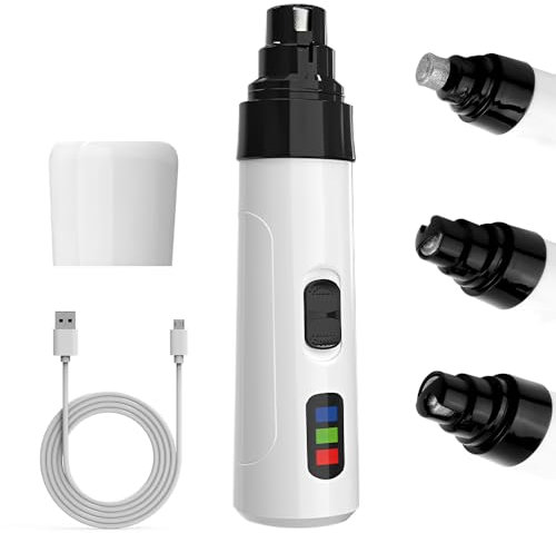 SGZIOO Silent Diamond Bit Dog Nail Grinders, Electric Dog Nail File with Safety Cover and 3 Types of Nail Polish, USB Rechargeable, Two rotational speeds Dog Claw Grinder for Small Medium Large Pet
