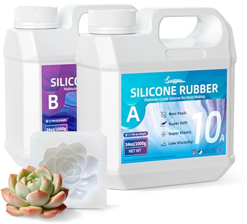 Suzzam Silikon Kautschuk, 2000g Flüssiges Silikon 10A Transluzenter Abformsilikon Gießsilikon für Silikonform, Harz, Gießformen, Seife, Kerzen, Gips & DIY Projekte – Schnell aushärtend