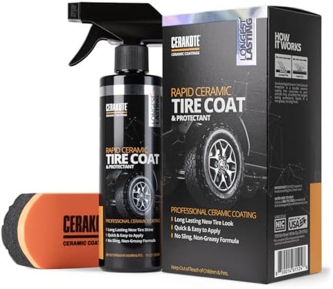 CERAKOTE Revêtement Céramique Rapide pour Pneus – Brillance de Pneu Neuf en Salle d’Exposition – Finition Noir Profond pour Pneus – Dure jusqu’à 10 Fois Plus Longtemps – Revêtement Céramique Sans