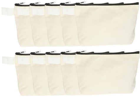 QUARKZMAN 10pcs Neceseres de Lona para Maquillaje 7, 5 x 5 x 1, 8 Pulgadas | bolsas cosméticas de viaje al por mayor, estuches multifuncionales con cremallera, bolsas de manualidades beige