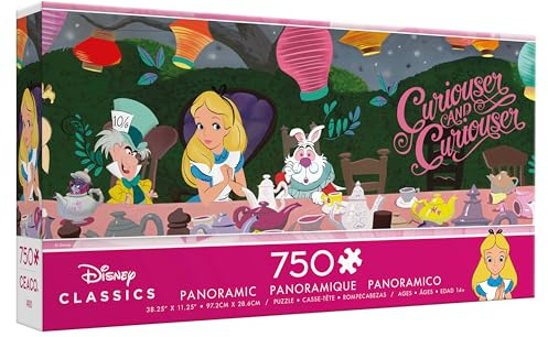 Ceaco - Panoramic Series - Disney - Alice in Wonderland, Tea Party - 750 Piece Jigsaw Puzzle for Adults - Challenging Puzzle Perfect for Game Nights - Finished Size is 38.25 x 11.25