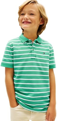 Tommy Hilfiger Jungen Poloshirt Kurzarm Flag Regular Fit, Grün (Bahama Green Stripe), 7 Jahre