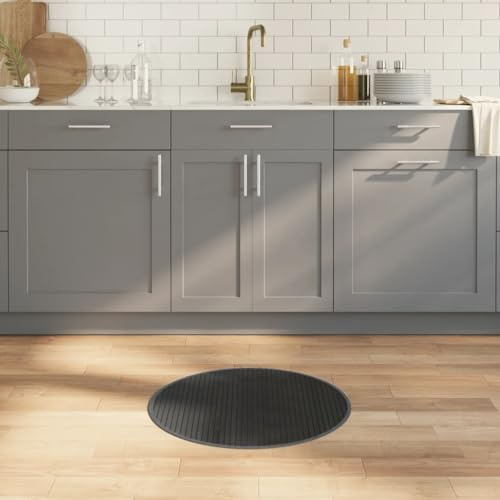 Qnhdfrt Tapis moderne en bambou gris, 60 cm, dessous antidérapant, design naturel pour salon, balcon et couloir