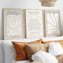 BPJSTU Boho-Wandbild in neutralem Beige von Matisse, Leinwanddruck in Grau-Beige-Salbei von Matisse, Wanddekoration, Winterdekoration (40 x 60 cm / 3-teilig, rahmenlos)