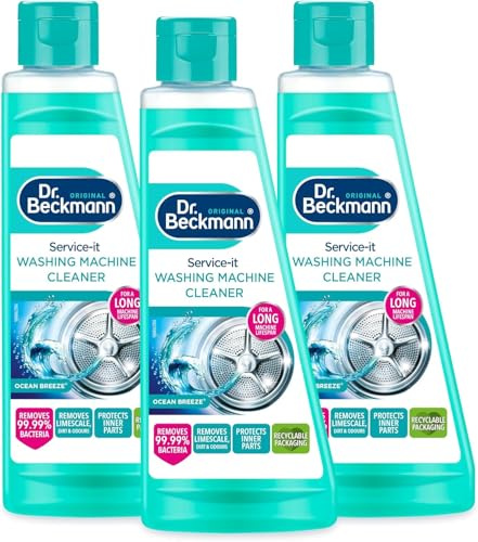 Washing Machine Cleaner 250ml Pack of 3 - Removes Limescale, Dirt & Detergent Residue - Helps Prevent Odours with Fresh Ocean Breeze Scent - Protects Metal Parts & Rubber Seals