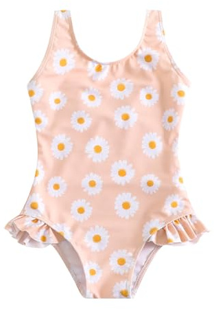 DivingBirds Costume Intero Bambina con Volant, Costume da Bagno Neonata e Bimba con Stampa Margherite, Costume Piscina Mare per Bambina 6 Mesi-4 Anni