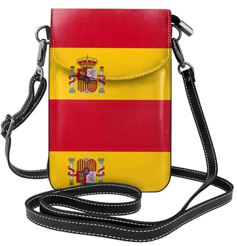 Pidgazdfgv Umhängetasche mit spanischer Flagge, Leder, kleiner Reisegurt, Handtasche, Handytasche, Handy, kleine Geldbörse