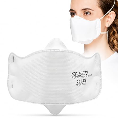 BLS® Mascherine FFP2 senza valvola (20 pezzi) pieghevoli NR D con elastici alla nuca, DPI Categoria III, Made in Italy