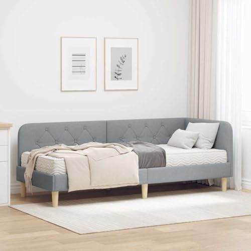 Owoxanthellate Owox Eckbettgestell Hellgrau 204x84x72 cm mit Matratze 80x200, Schaumstoff, Lattenrost, L-Design, Klappbett für kleine Zimmer