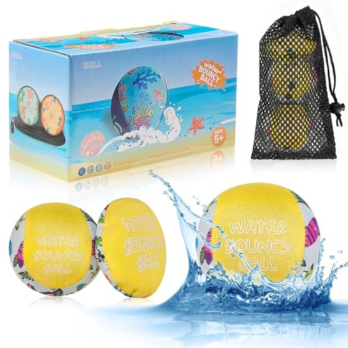 Freyeeti 3 Stück Wasserball, Wasserball Bouncing Ball für Kinder und Erwachsene, Wasserspielzeug Wasserhüpfball für Schwimmbad Strand und Meer- Klein Strandball Neoprenball, Gelb
