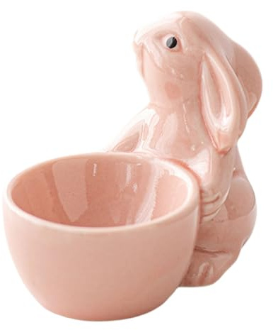 2026 Ceramic Egg Cup in the Shape of an Easter Bunny, Rabbit Statue, Egg Holder, Easter Ice Stand for Hard Boiled Eggs, Breakfast Table, Pot, Bowl (B, 8.5 x 2.7 cm)