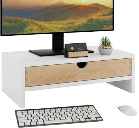 ComfortCove Supporto Monitor Scrivania con Cassetto, Bianco