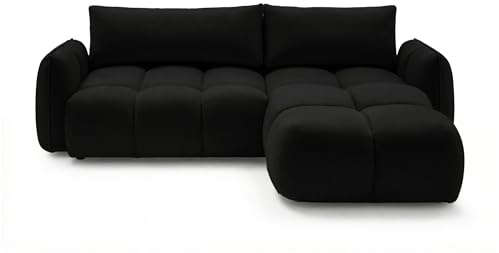SOFILAND Ecksofa BELVEO mit Schlaffunktion und Bettkasten L-Form Ausrichtung Links Stoff Bluvel (Schwarz, Rechts)