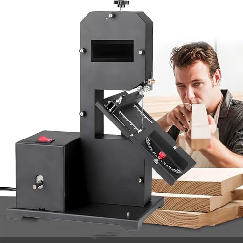 LQQYJSM Sierra Cinta Sobremesa Profesional 800 W para Cortar Madera. Profundidad De Corte 70 Mm + Garganta 90 Mm | Base Metálica Reforzada | Cortes Biselados De 0-45° Curvas Y Cortes Rectos