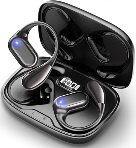 Open-ear headphones Bluetooth 5.4, with Noise Cancelling Mic, For iPhone/Android, Wireless Earbuds, 40H Playtime, LED digital display, IPX7 Waterproof Sports Earphones for Running Workouts Fitness