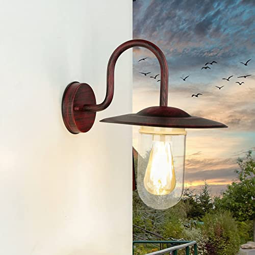 Licht-Erlebnisse Wandleuchte Außen Metall Glas Schwarz Rot Antik IP44 Terrasse B:27 cm E27 Maritim Laterne nostalgische Außenlampe Garten GÖTEBORG