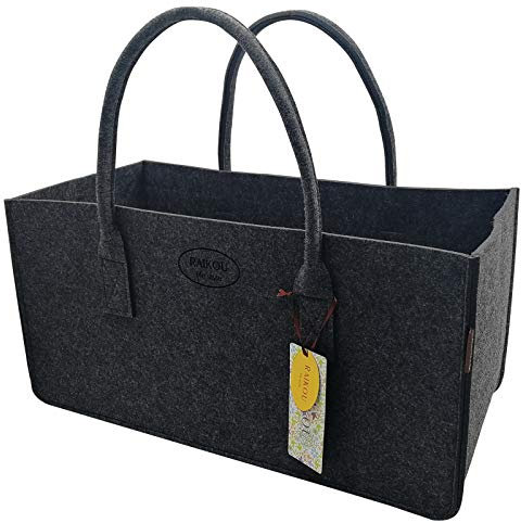 RAIKOU KULT Filz-Tasche Shopper NEU Filzkorb Einkaufstasche Henkeltasche Zeitungskorb Stabile Kaminholztasche Zeitungsständer auch für Spielzeug Garten Picknick Strand (Anthrazit,50x34x27cm)