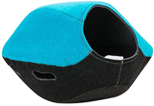 Lazy Place Katzenhöhle faltbar mit Spielöffnung Katzennest Filz Kuschelhöhle waschbar (blau/grau)