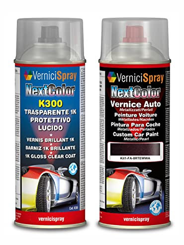 VerniciSpray Kit Vernice Auto Spray compatibile con FORD USA FIESTA 8RTEWWA MORELLO/BORDEAUX MET e Trasparente Lucido Spray - kit ritocco vernice metallizzata 400+400 ml