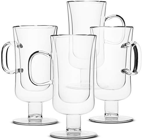 BTaT- Irish Coffee Mug, Coffee Glass, Set of 4 (10oz, 300ml), Double Wall Glass Irish Coffee Cup, Tea Cups, Latte Cups, Glass Coffee Mug, Beer Glasses, Latte Mug, Clear Mugs
